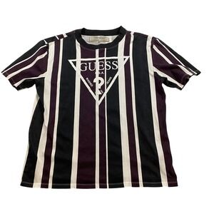 Guess Originals Striped Logo VTG T Shirt Mens Size S Black Purple White